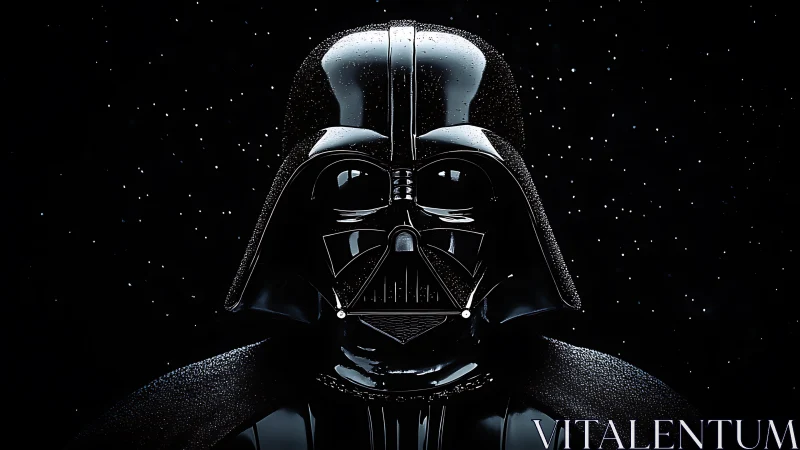 Dark armored helmet portrait with glossy reflective lighting.