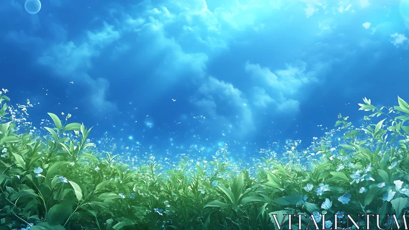 Sky-drunk meadow whispers quietly beneath drifting light