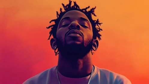 Serene portrait captures upward gaze in sunset gradients.