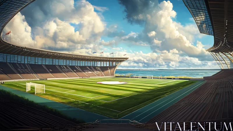 Sunlit coastal stadium waiting for the next big kickoff.