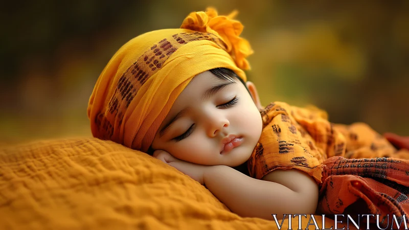 Peaceful baby dream wrapped in soft golden warmth.