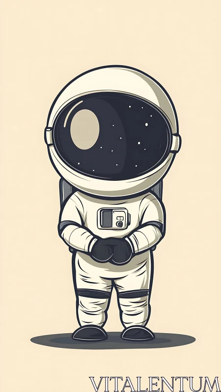 Minimalist cartoon astronaut standing in full spacesuit.