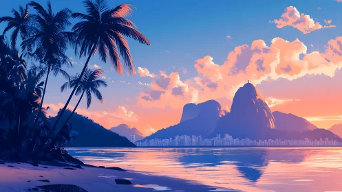 Twilight Cathedral: Mountains Meet Neon Tide.