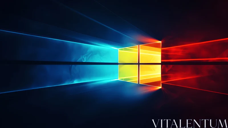 Windows style glowing window logo with blue and red light beams.