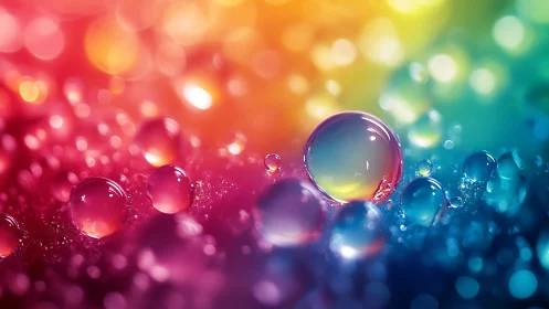 Macro view of water droplets on gradient color surface.