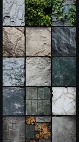 Stone wall texture grid with ivy and weathered surfaces.