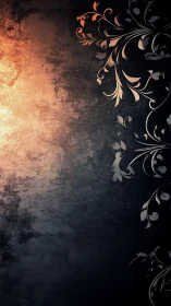 Textured grunge panel with metallic floral scrollwork edge.