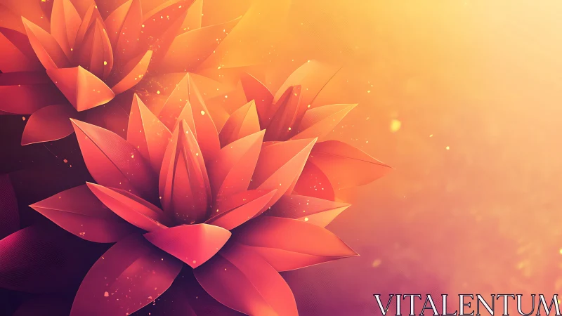 3D Rendered Lotus Flowers in Warm Golden Light.