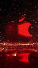 Glitter-coated red logo rendered with shallow depth and bokeh field