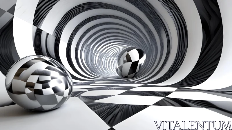 Parametric chrome spheres in striped vortex tunnel environment.