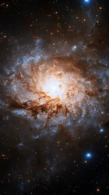 Spiral galaxy core with dense blue and orange star fields.