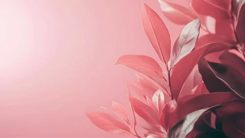 Pink botanical leaves glow under soft diffused light.