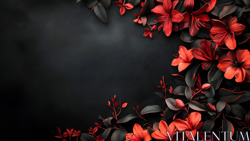 Red Floral Arrangement on Dark Background.