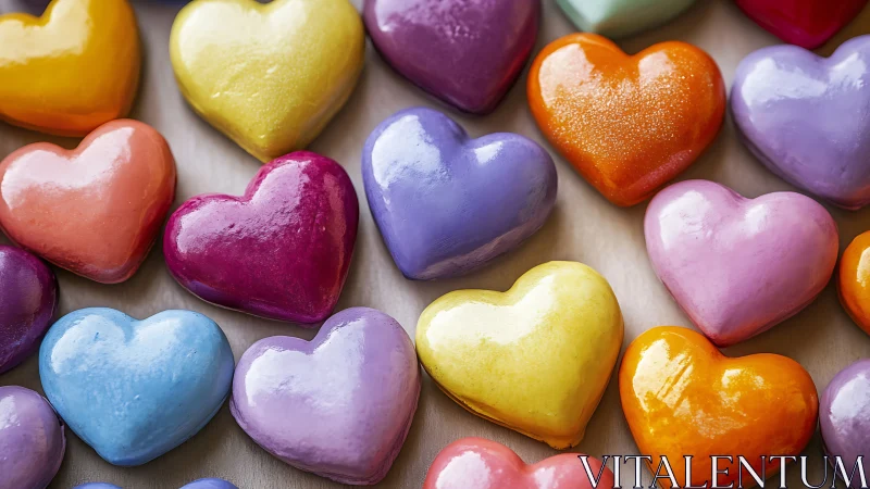 Colorful Heart-Shaped Candies Arranged on Neutral Surface.