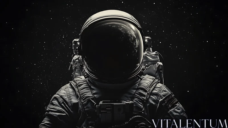 Solitary astronaut figure positioned centrally against starfield