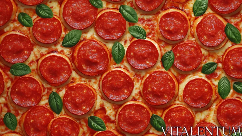Overhead pepperoni pizza pattern renders hyperreal surface study