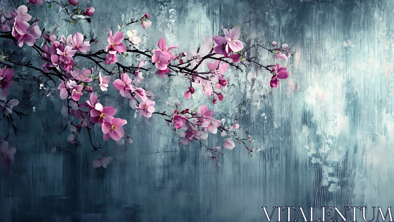 Blossom-laden branch quietly rewrites a stormy blue sky