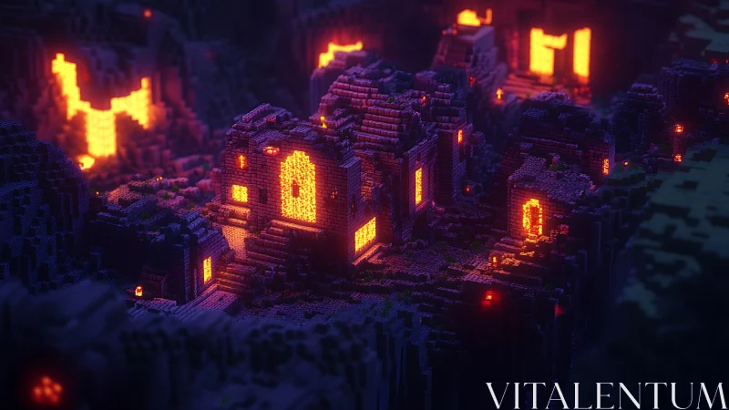 Neon Citadel Ablaze: Digital Fortress Glowing in Violet Dusk.