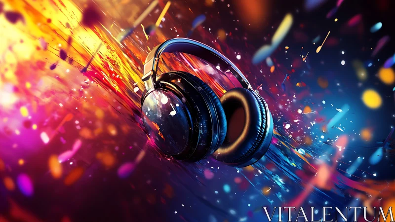 Headphones ignite a neon storm of sound and swirling color.