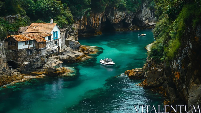 Clifftop Cottage by Turquoise Cove with Moored Boats