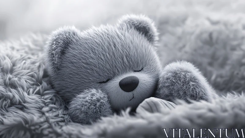 Sleepy silver teddy bear nestled in dreamy soft clouds.
