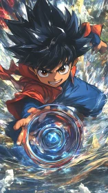 Spiky haired prodigy hurls a swirling prism of power