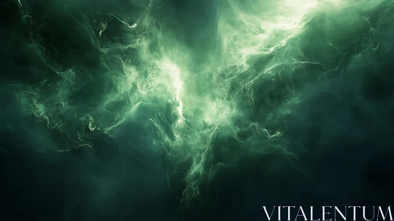 Ethereal Green Nebula Digital Art with Abstract Mist Effects.