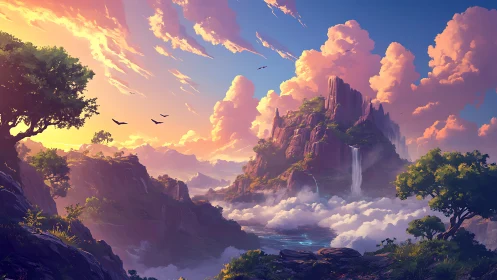 Elevated Canyon Formation with Cascading Water and Cloud Formation.