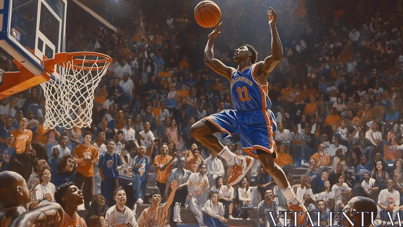 High-energy basketball dunk rendered in dynamic digital painting