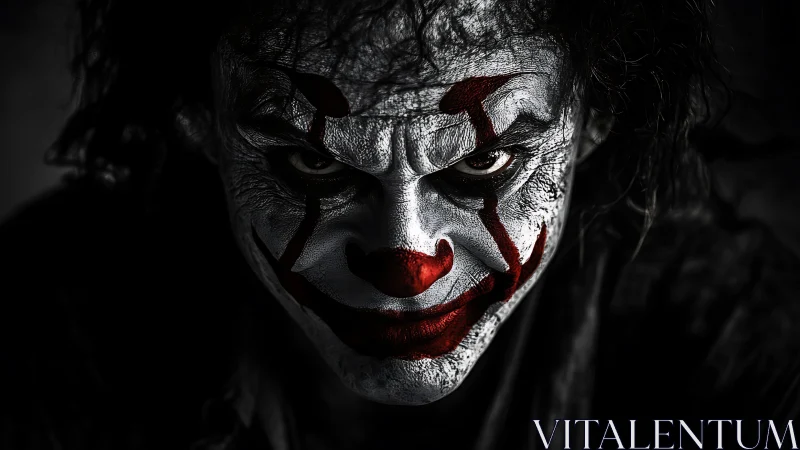 Clown face paint portrait uses low-key contrast lighting