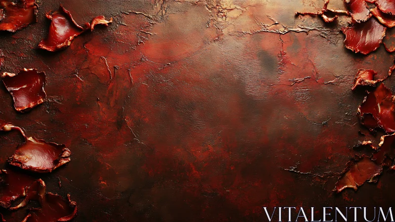 Dark red textured background with curled dried leaf edges