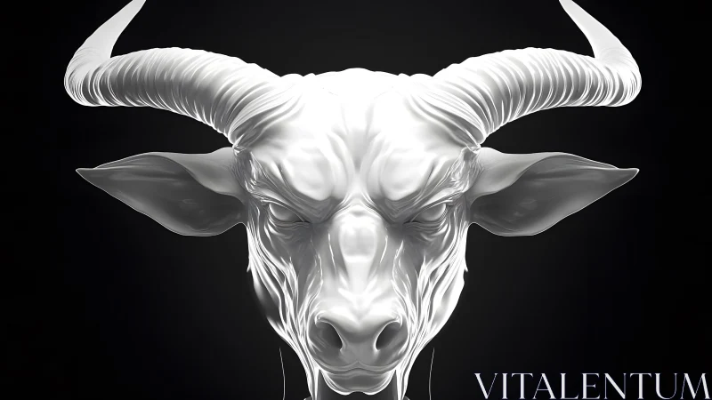Majestic White Bull Head Sculpture in Dramatic Lighting. Majestic White Bull Head Sculpture in Dramatic Lighting.