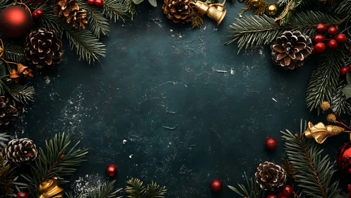 Symmetrical Christmas border frames textured dark teal background