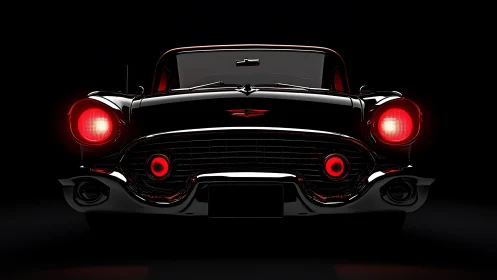 Midnight muscle classic car glowing in sleek red light.