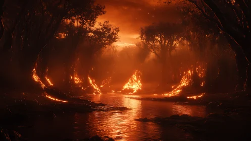 Forest Fire Burns Through Ancient Trees in Apocalyptic Inferno