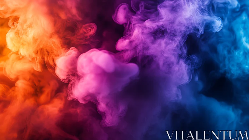 Vibrant multicolor smoke clouds swirl across dark background