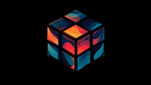 Chromatic puzzle cube humming with midnight neon echoes.