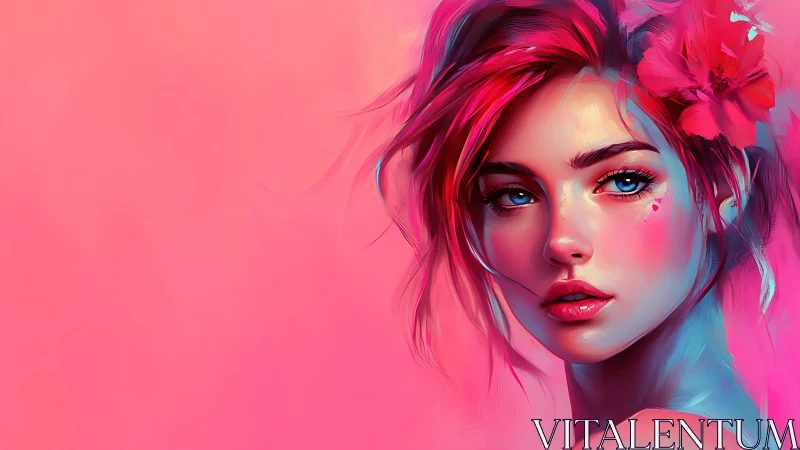 Neon hibiscus muse in glowing pink daydream light.