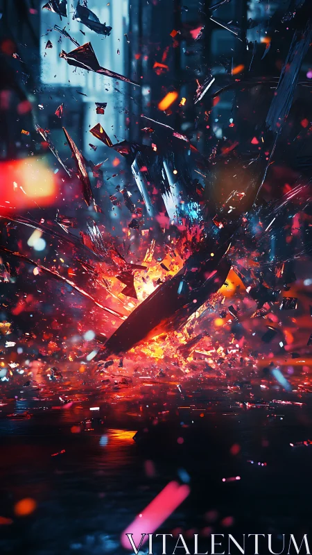 Shards of light bursting through a glowing city twilight.