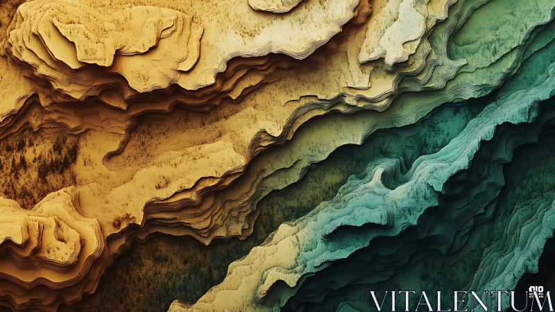 Layered terrain contours transition from warm to cool colors