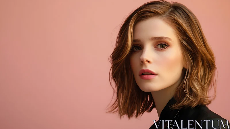 Portrait captures young woman with soft light and peach backdrop