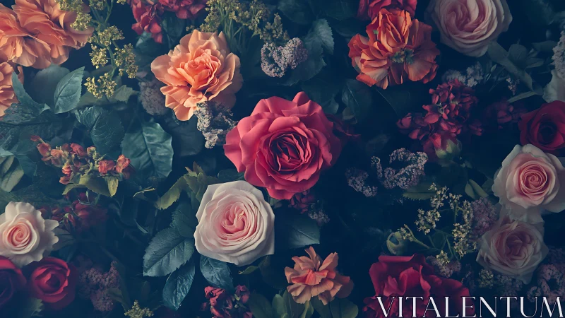 Lush Garden of Roses in Warm and Jewel Tones.