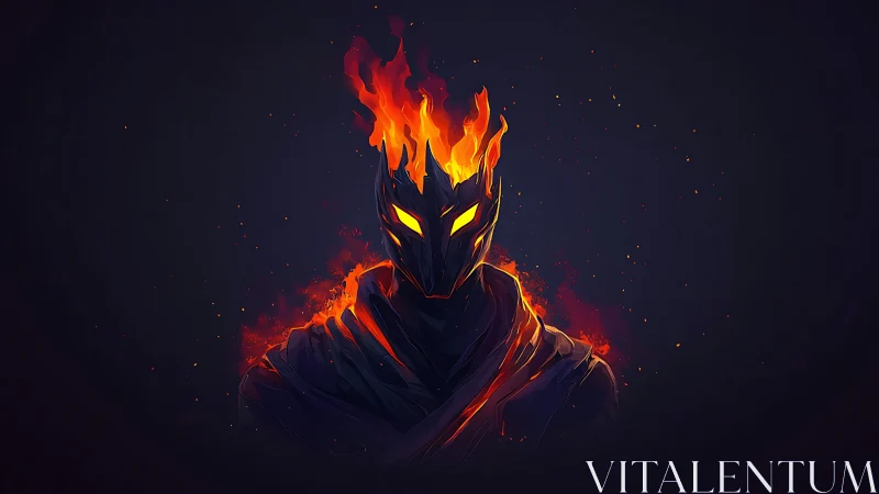 Volcanic flame wreathed armored wraith in dark void profile