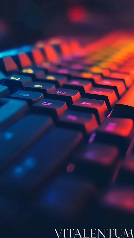 Oblique close-up of RGB backlit mechanical keyboard keys.