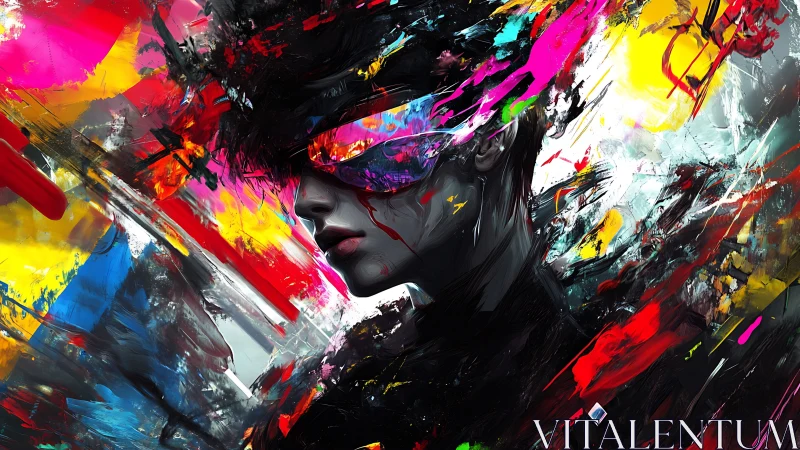 Neon-splashed cyber portrait in explosive chromatic motion.