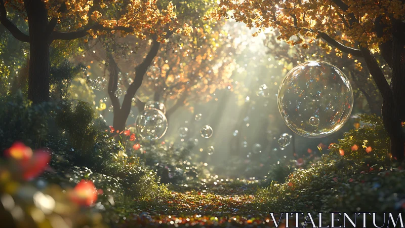Magical Forest Bubbles in Golden Light.