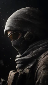 Hooded tactical soldier profile rendered in dramatic light