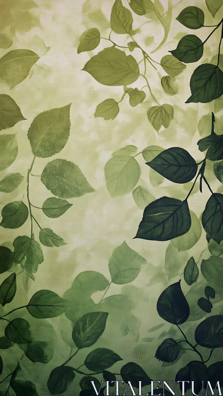 Layered green foliage silhouettes overlay a textured ground