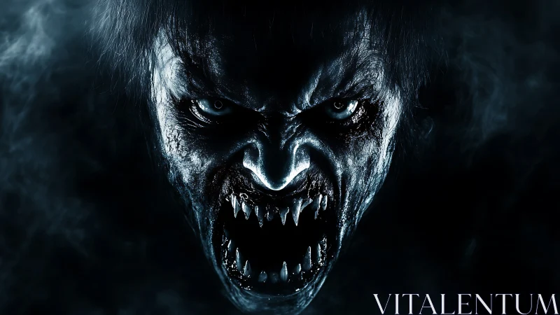 High-contrast nocturnal demon portrait with fanged maw in shadow