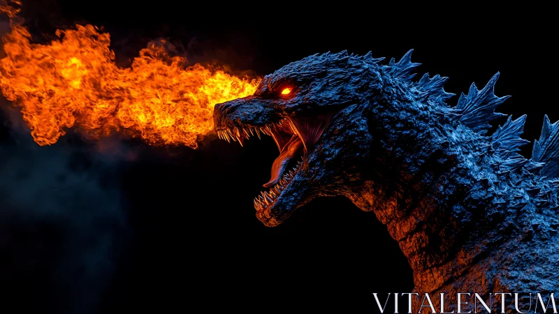 Fiery dragon roars brightly against a deep midnight sky